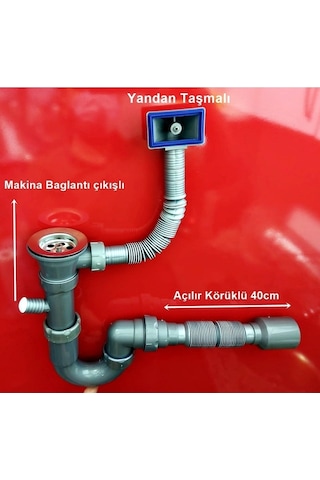S'li Taşmalı Evye Sifonu Dirsekli Flex Tahliye - Damla Taşmalı Gri