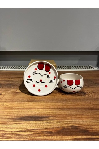 Kedi Desenli Tabaklı Seramik Kupa, Mug, Double T. Kahvesi Filtre