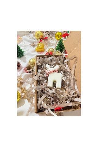 Dekoratif Hediyelik Geyik Mum Soywax Beyaz Yılbaşı Hediye Pine Tree Candle Beyaz