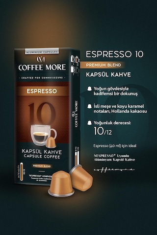 Coffee More 10 Espresso Kapsül Kahve 10 X 10 Paket 100 Adet Nespresso Uyumlu Kapsül Kahve