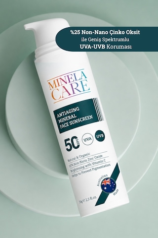 Minela Care Antiaging Organik Mineral Filtreli Yüz Güneş Kremi SPF50 70 G