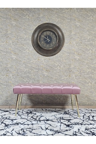 Zafir Gold Kaplama Sivriltme Ayaklı 90 Cm Puf Bench - Puf - Bench - Kasalı Oturak - Oturak - Yatak Ucu Puf Pembe
