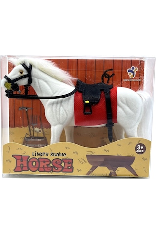 Livery Stable - Süvari Eyerli Beyaz Oyuncak At