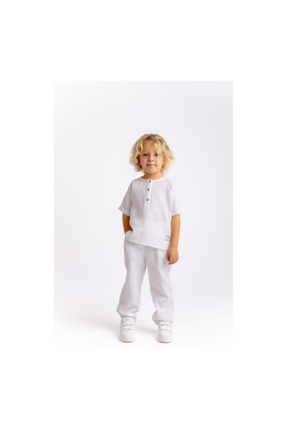 Müslin T-shirt Pantolonlu Takım Beyaz Beyaz