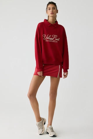 Urban Beat Steffı Kadın Triko Polo Yaka Baskı Detaylı Relaxed Kırmızı Sweatshirt Kırmızı