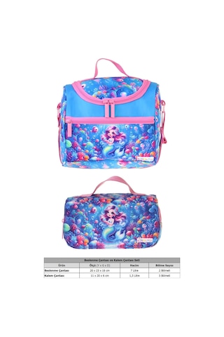 Kaukko Kids Kız Çocuk Mercan Ve Denizkızı Baskılı Pembe - Mavi Thermo Beslenme Çantası Ve Kalemlik Seti - Setkk-l5324