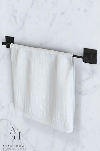 Atacı Yapışkanlı 2li Banyo Düzenleyici Banyo Aksesuarı Banyo Rafı Pratik Siyah Uzun Havluluk Siyah