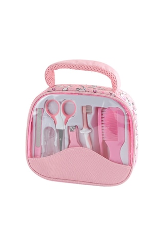 Taşınabilir Bebek Bakım Kiti Bebek Güvenliği Seti Tarak Fırça Tırnak Makası Makas Diş Fırçası Tırnak Dosyası Parmak Diş Fırçası Depolama Çantası Pembe