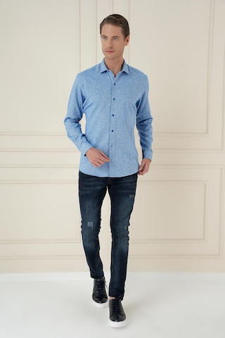 Efor Slim Fit Dokulu %100 Pamuk Mavi Gömlek G 1584 Mavi