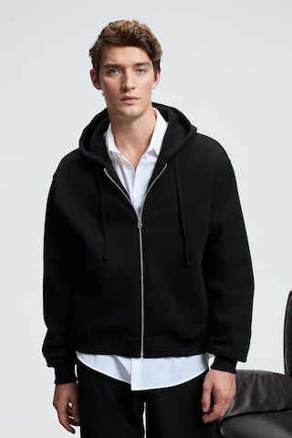 Grımelange ASHBY Erkek Kapüşonlu Fermuarlı Cepli Kordonlu Regular Fit Siyah Sweatshirt