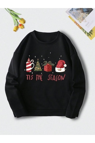 Seda Unisex Kadın/erkek Yılbaşı Temalı Sweatshirt SIYAH