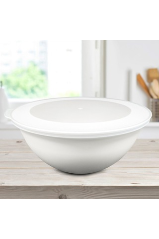 Ceronni Lunar Kapaklı Kase 3lü Set 3lt 2lt 1lt Beyaz Beyaz