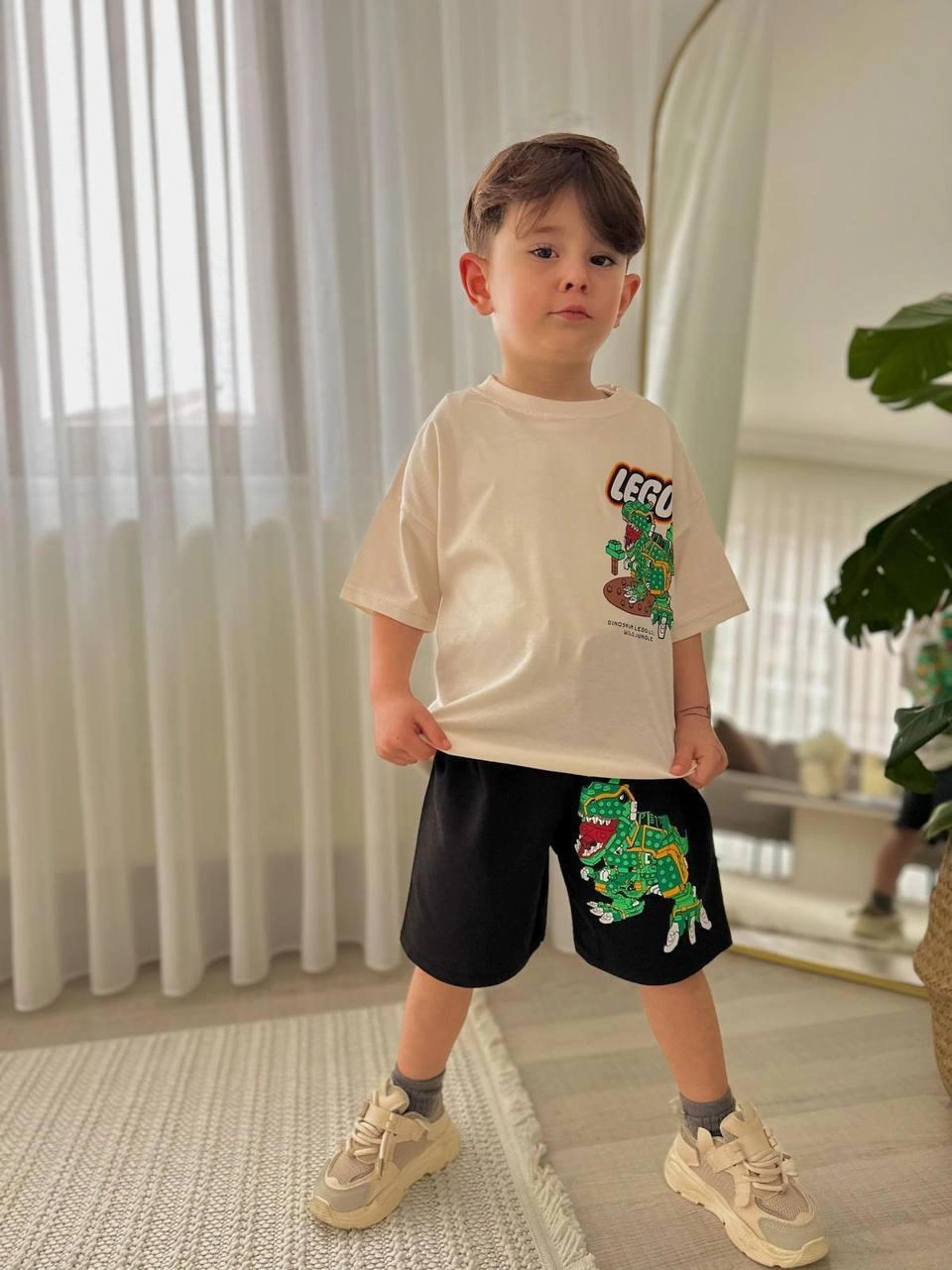 Cg Kids Lego Dinazor Erkek Çocuk Şortlu Alt Üst Takım Bej - Siyah