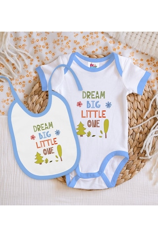 Bk Kids Dream Big Little One Tasarımlı Mavi Bebek Body Zıbın Ve M Çok Renkli