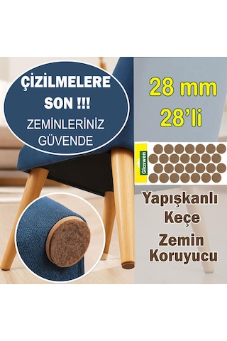 Yapışkanlı Yuvarlak Keçe Masa Sandalye Parke Zemin Ayak Koruyucu Kaydırmaz Keçesi 28 Mm 28'li Paket Kahverengi