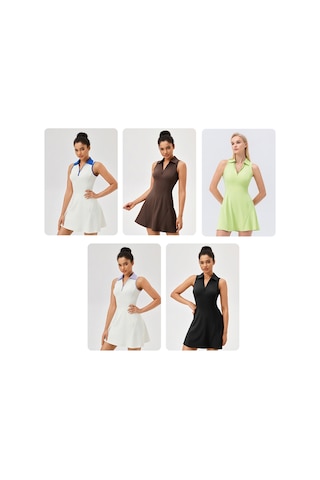 Sones Yakalı Tek Parça Tenis Etek Hızlı Kuruyan Nefes Alabilen Bel Spor Elbisesi Yeşil