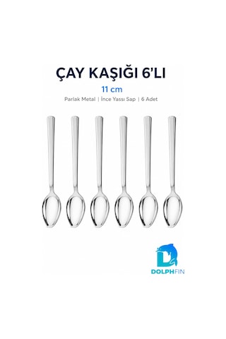6 Lı Paslanmaz Çelik Çay Kaşığı Seti 11 Cm İnce Yassı Saplı Parlak Metal Kaşık Metalik