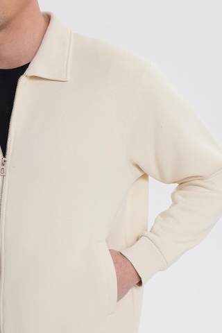 Tudors Unisex Relax Fit Rahat Kesim Pamuklu İç Polarlı Fermuarlı Bej Polo Yaka Flato Cepli Sweatshirt Hırka-41998 Bej