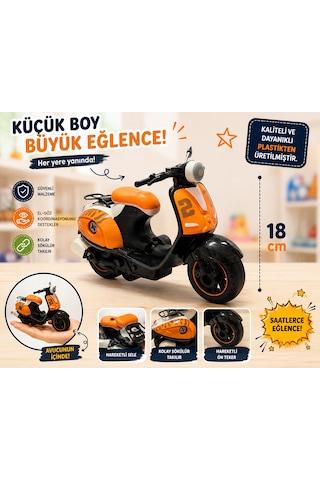 18 Cm Vespa Görünümlü Oyuncak Scooter Siyah - Turuncu