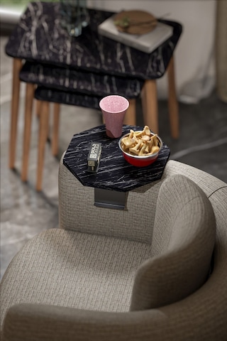 Yan Sehpa Ayarlanabilir Tepsi Dekoratif Modern Tepsi Sekizgen Bendir