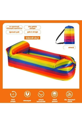Novahub Desenli Şişme Koltuk, Baş Destekli Tek Kişilik Hava Yatağı, Kamp Ve Açık Hava Etkinlikleri İçin Taşınabilir Çok Renkli, Başlıklı Çok Renkli