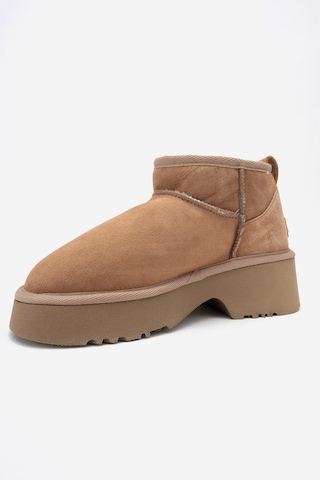 Luvishoes Luvi Shoes Ary Taba Süet Hakiki Deri Kürklü Platform Tabanlı Kadın Mini Bot Taba