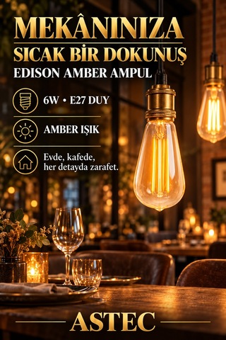 Astec E27 Edison 6 Watt Filament Ampul Amber Işık Dekoratif Ampul