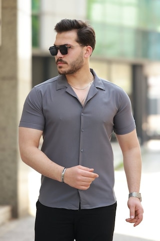 Etiler Collection Erkek Apaj Yaka Kısa Kollu Gömlek Antrasit