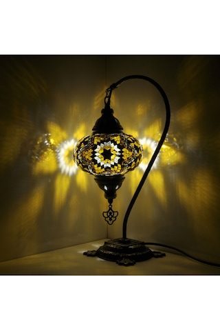 El Yapımı Mozaik Masaüstü Komodin Otantik Dekor Lamba Gece Lambası Abajur Amber