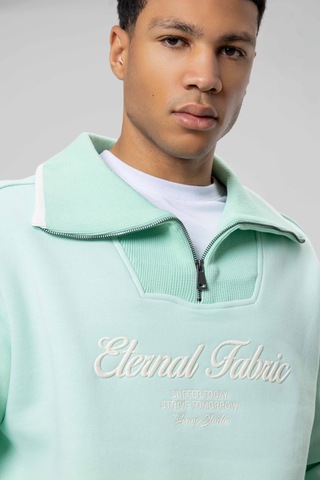 Vamos Oversize Fermuarlı Yaka Sweatshirt Mint
