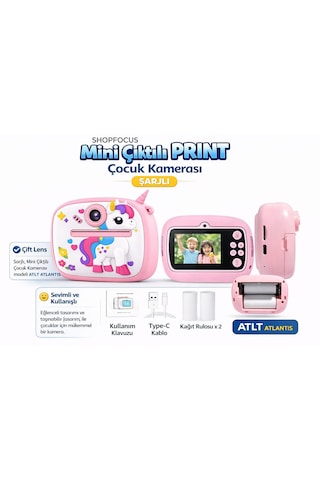 Cmr96 Çocuk Dijital Mini Kamera 1080p Hd 2.4 İnç Ekran Fotorğraf Video Oyun Müzik Usb Şarj Termal Resim Kağıt Baskılı Yazıcı Kamera Video Makinesi Print Kamera Pembe