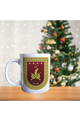 Türk Kara Kuvvetleri Arması Ve Atatürk Porselen Kupa 319 Beyaz