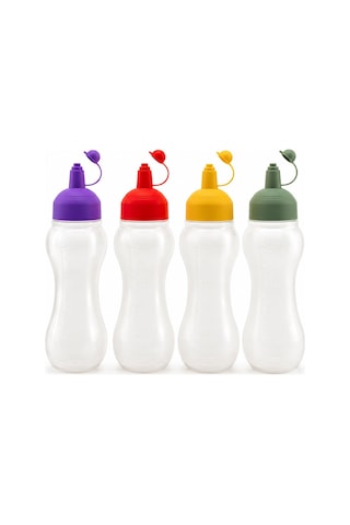 Rotto Rt-111 700ml Yağdanlık Sosluk Şeffaf Plastik Şişe Renkli Kapak Ölçekli Ketçap Mayonez - 24'li Paket Diğer