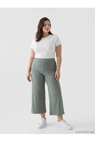 Lcwaıkıkı Classic Haki Beli Lastikli Çizgili Kadın Pantolon