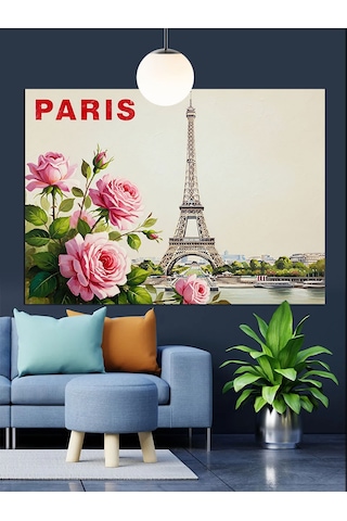 Eyfel Kulesi Çiçek Paris Dekoratif Kanvas - Mdf Ahşap Tablo