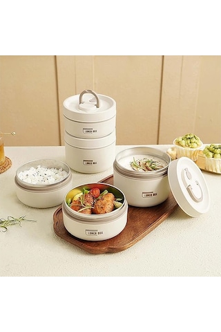 3'lü Katlanabilir Termal Yemek Kabı Seti - Izolasyonlu Taşınabilir Öğle Yemeği Saklama Kutusu, Yetişkin Ve Çocuklar İçin Pratik Yemek Taşıma Çantası Beyaz