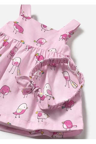Kız Bebek Saç Bantlı Baskılı Elbise Pembe 1873 Pembe