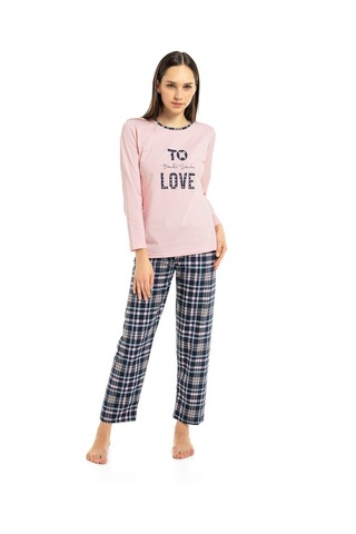 Vishenka Vıshenka Kadın Love Yazı Baskılı %100 Pamuk Pembe Pijama Takımı Pembe