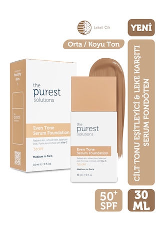 The Purest Solutions Cilt Tonu Eşitleyici & Leke Karşıtı Serum Fondöten SPF50+ 30 ML Orta / Koyu Ton
