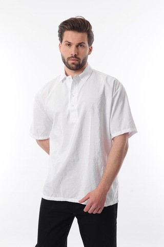 Madmext Beyaz Oversize Rahat Kesim Kısa Kollu Gömlek 6744 Beyaz