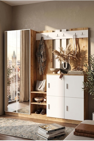 Yurudesign Gibson Vestiyer Portmanto Ayakkabılık Çam-Beyaz