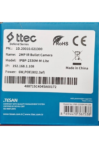 Ttec Ipbp-2330m-m-lite 2mp 2.8mm Sabit Lensli Ir Ip Bullet Kamera