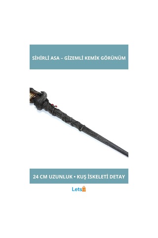 Polyester Sihirli Asa Kuş İskeleti Detaylı 24 Cm Gotik Aksesuar 1 Adet