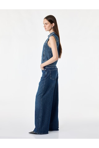 Koton Pamuklu Cepli Yuvarlak Yaka Kolsuz Denim Military Yelek Orta İndigo 7wal20008md