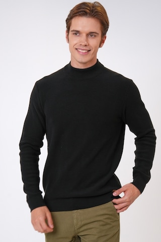 Siyah Regular Fit Pamuklu Yarım Balıkçı Yaka Triko Kazak-siyah Siyah