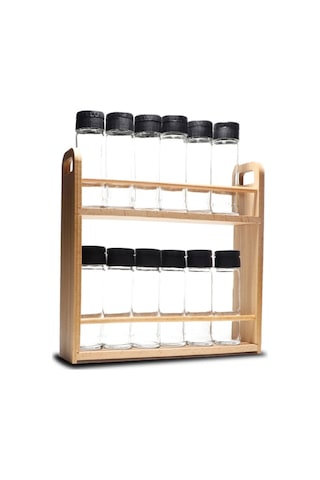 Ahşap Standlı 12'li Baharatlık Takımı