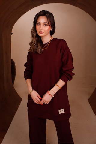 Balenbi Kadın Oysh Modal Kumaş Oversize 80 Cm Tunik Bol Paça Pantolon Tesettür Takım 1228 Bordo