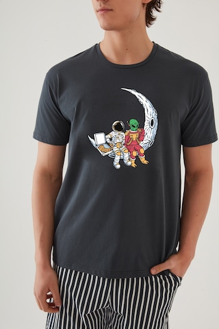 Erkek Pamuklu Füme Baskılı Cepli Şort Pijama Takımı Ke30324 Füme