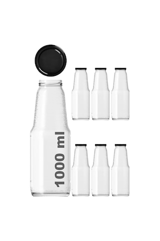 Afracam Meyve Suyu Şişesi Şeffaf 1000 Ml Metal Kapaklı 6 Adet