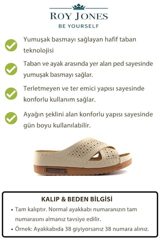 Roy Jones Kadın Ortopedik Yumuşak Tabanlı Terletmeyen Çift Bantlı Hasır Tipi Delikli Rahat Anne Ev İçi Terliği Bej